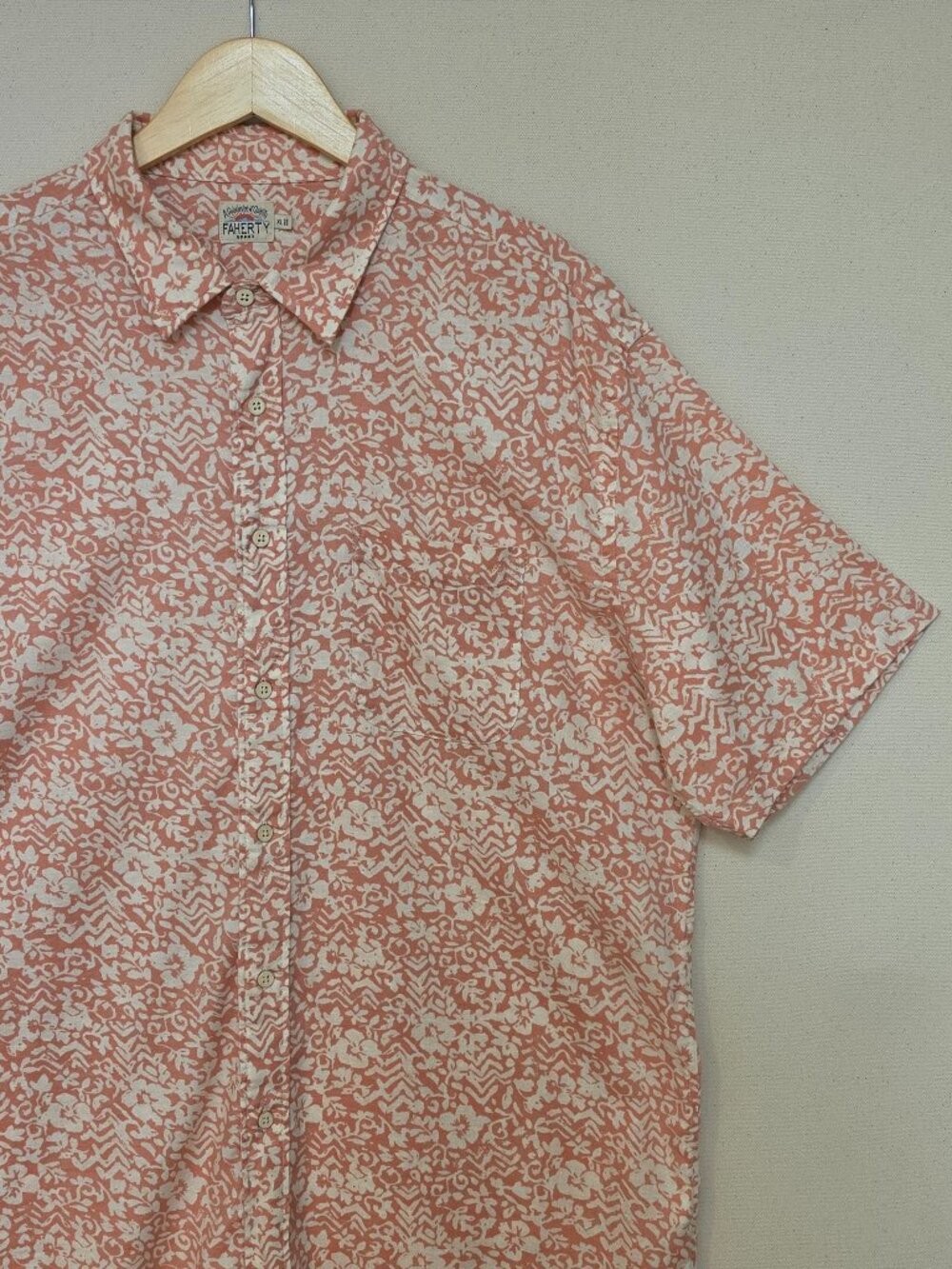 Faherty Short Sleeve Hemp Blend Floral Print Button Down XL